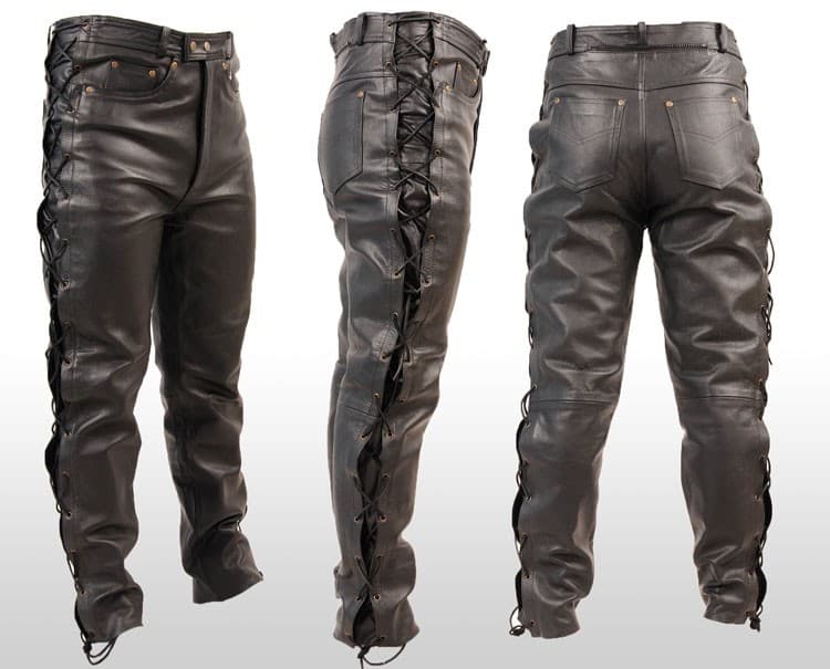 SPODNIE MOTOCYKLOWE SKÓRZANE WIĄZANE RZEMIENIAMI SSM002