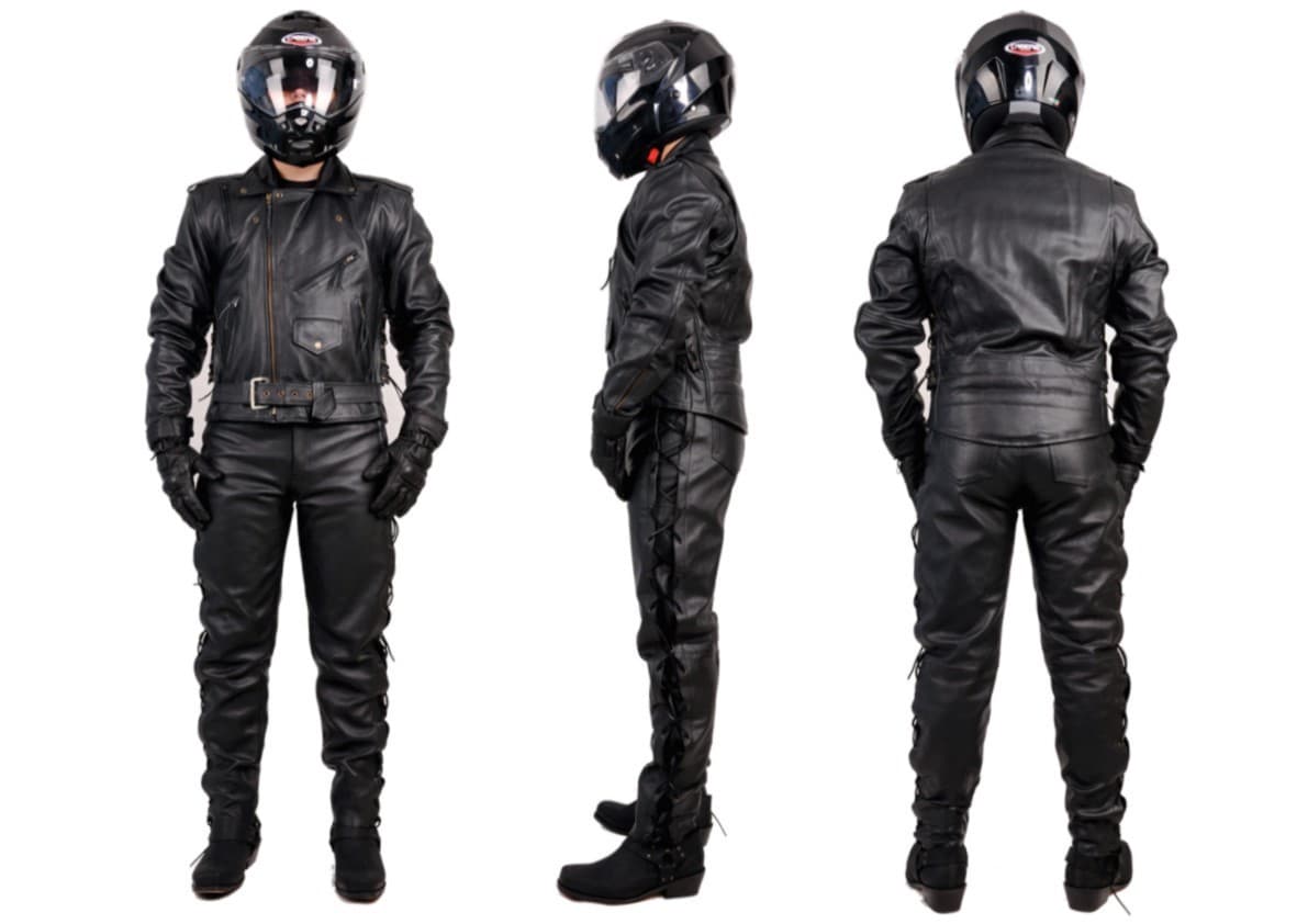 KLASYCZNY KOMPLET SKÓRZANY RAMONESKA + SPODNIE WIĄZANE CHOPPER, CLASSIC, CUSTOM, CRUISER. KOM037