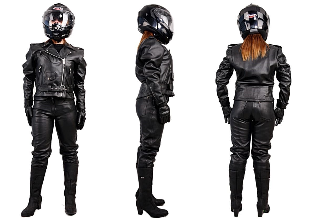 PROSTY I KLASYCZNY KOMBINEZON SKÓRZANY DAMSKI RAMONESKA PLUS SPODNIE CHOPPER KOM042