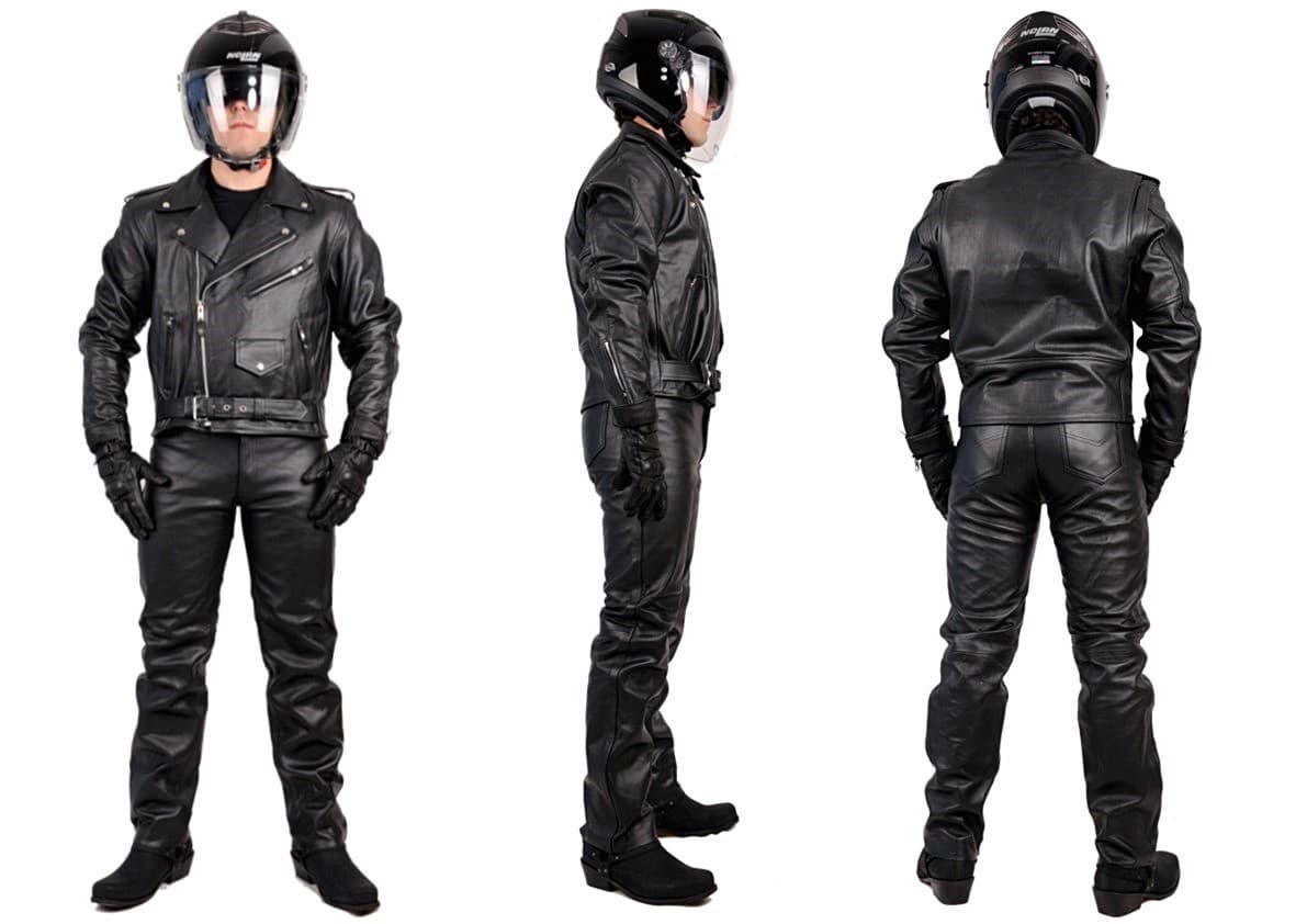 PROSTY, KLASYCZNY KOMPLET SKÓRZANY MĘSKI RAMONESKA + SPODNIE PROSTE CHOPPER, CRUISER, CLASSIC. KOM043