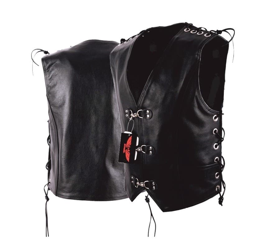 KAMIZELKA SKÓRZANA Z WIĄZANYMI BARKAMI I BOKAMI KM018