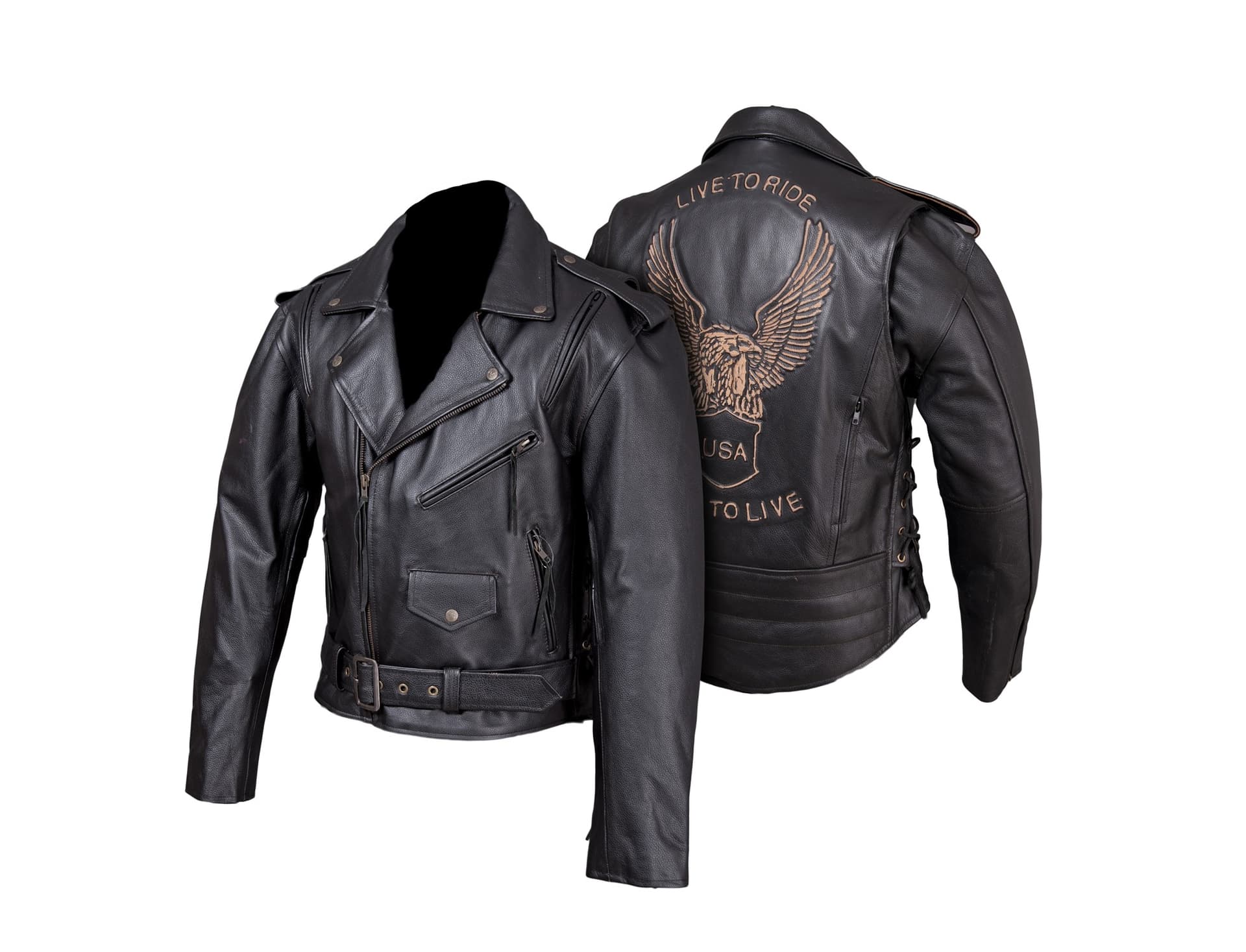 RAMONESKA SKÓRZANA MOTOCYKLOWA KLASYCZNA Z TŁOCZONYM ORŁEM "USA" KSM005